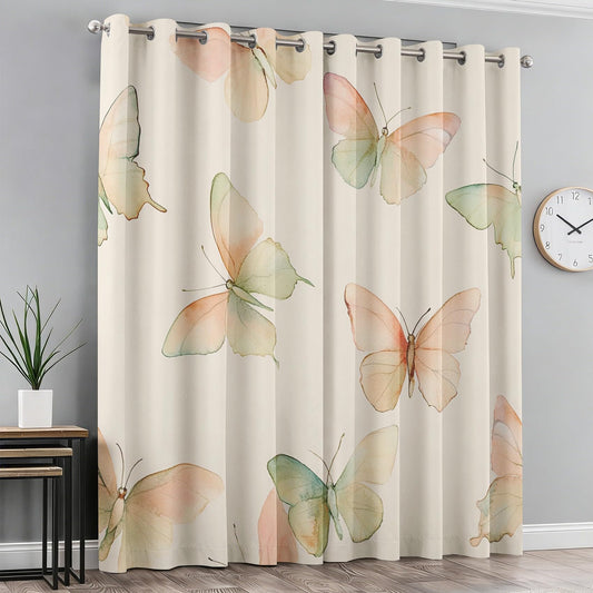 Dreamy Butterfly Curtains for Living Room, Thermal Insulated Pastel Butterfly Blackout Curtains 63 Inches Long, Grommet Drapes Window, Girls Insect Bedroom Decor, 2 Panels H2d-63
