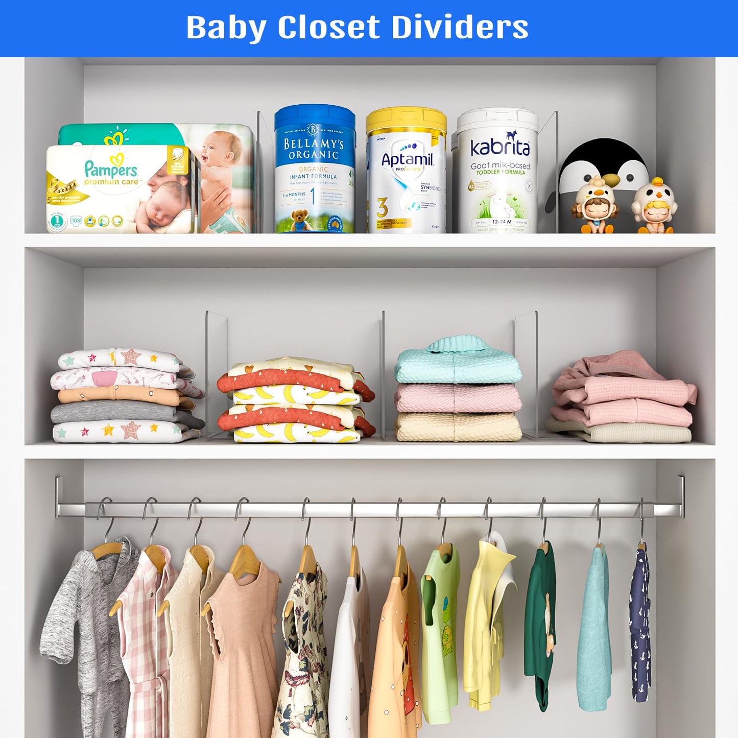 OKPOW Shelf Dividers Closet Organizer - 12" Tall X 11.8" Deep Acrylic Clear Sturdy Separate for Clothes Purse - Adjustable Space Saver Easy Install for Home Organization Enthusiasts 4 Pack
