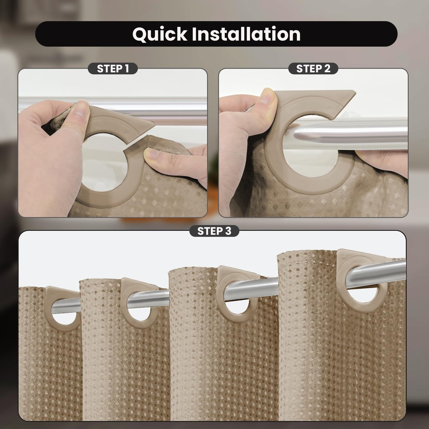 Inhousolu No Hook Shower Curtain with Removable Snap-in Liner, Waffle Weave 230 GSM Polyester, Weighted Hem, Water Repellent Washable, 72 x 84 Inch, Beige