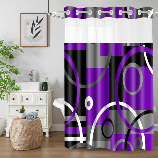 Geometry No Hook Shower Curtain Set 71x74 Inches Modern Boho Simple Abstraction Style Hookless Shower Curtain for Men and Women Bright Bathroom Decoration（Purple） SYLDWMN2GM