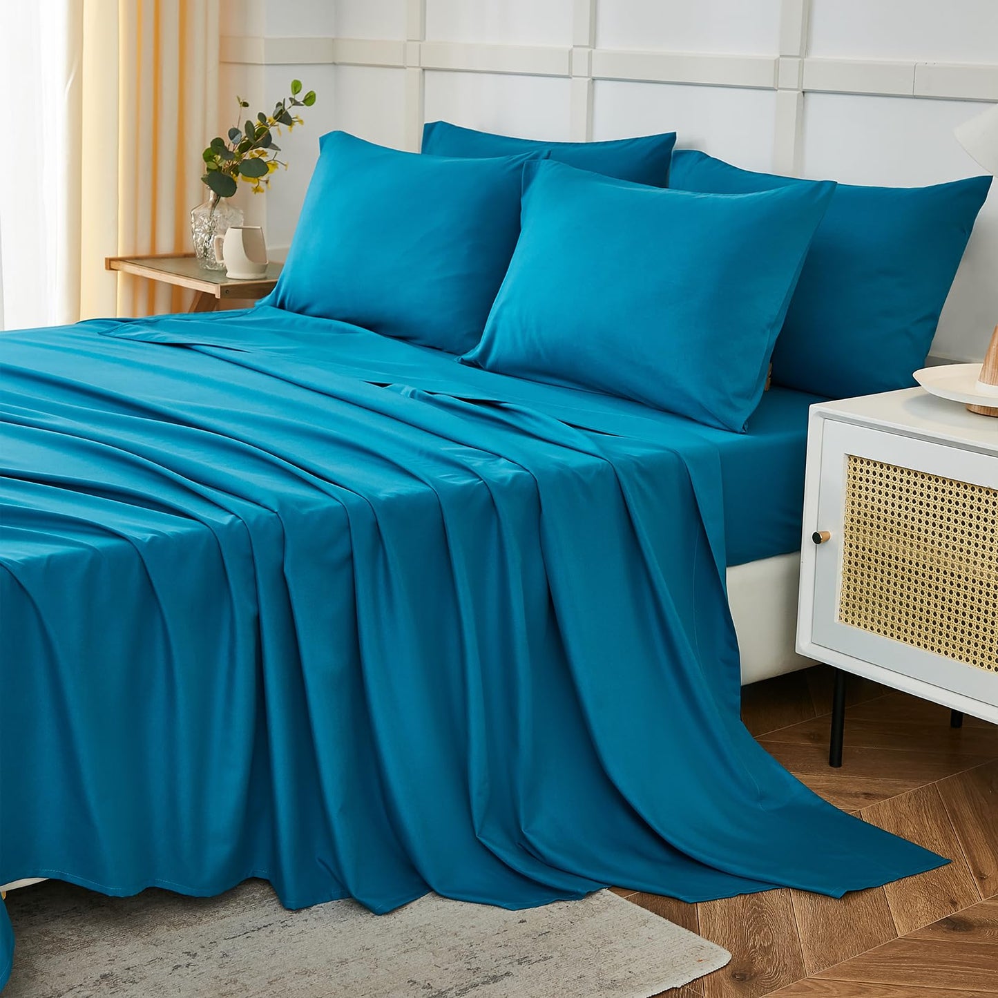 ILAVANDE Teal Queen Sheets Set 6 Piece,Hotel Luxury Super Soft 1800 Series Microfiber Queen Bed Sheets Set-Wrinkle Free & Breathable-14 Deep Pocket Sheets for Queen Size Bed(Queen,Teal)