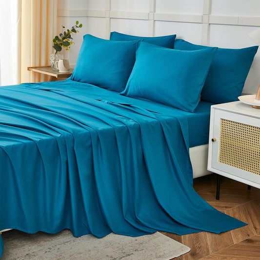 ILAVANDE Teal Queen Sheets Set 6 Piece,Hotel Luxury Super Soft 1800 Series Microfiber Queen Bed Sheets Set-Wrinkle Free & Breathable-14 Deep Pocket Sheets for Queen Size Bed(Queen,Teal)