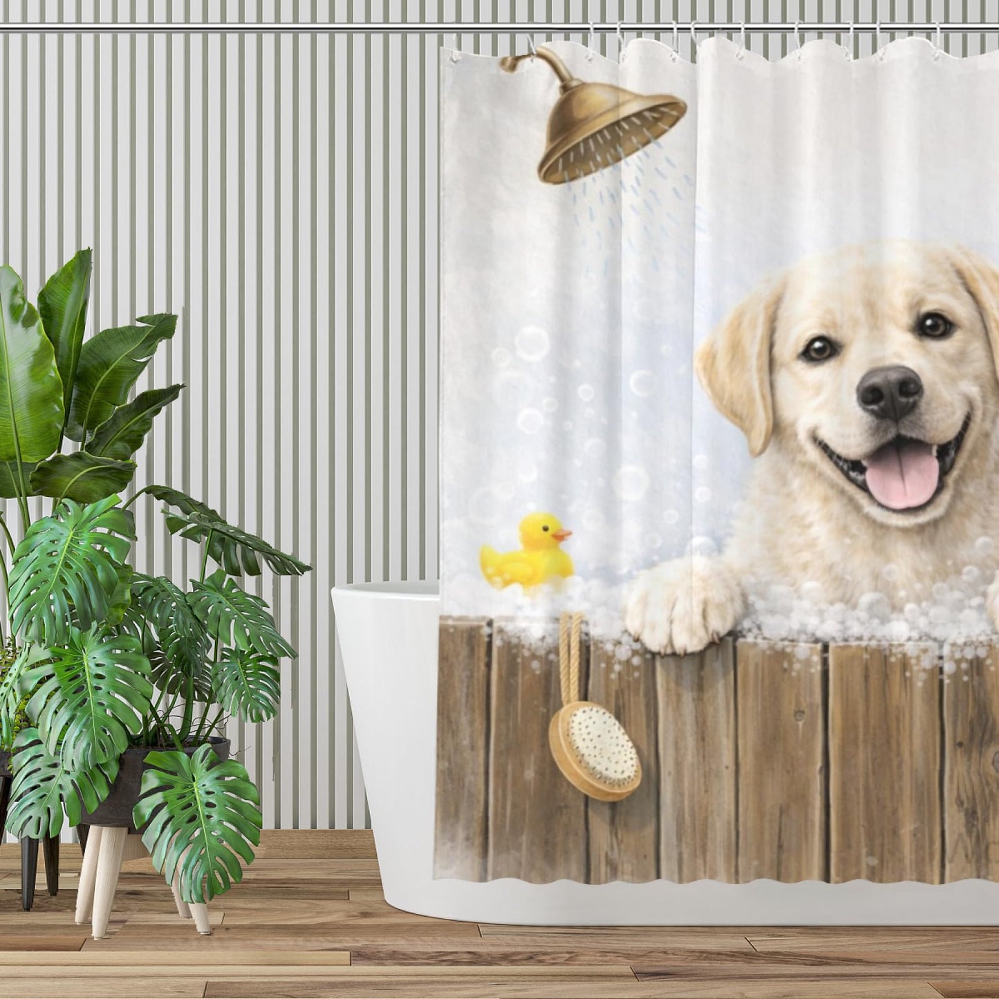 Wordatu Funny Labrador Retriever Farmhouse Shower Curtain 72x72 Inch Rustic Hilarious Pet Animal Country Bathroom Set Accessories Decor with 12 Hooks