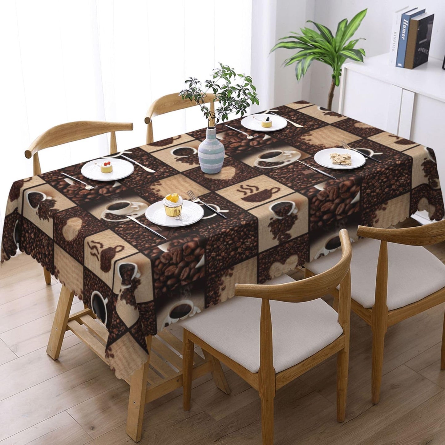 VIMPEYDON Coffee Print Rectangle Table Cloth for Dining Tables,Reusable Modern Art Coffee Cup Bean Abstract Love Heart Print Tablecloths Decoration Table Cover for Kitchen,Holiday,Party, 54x72 Inch
