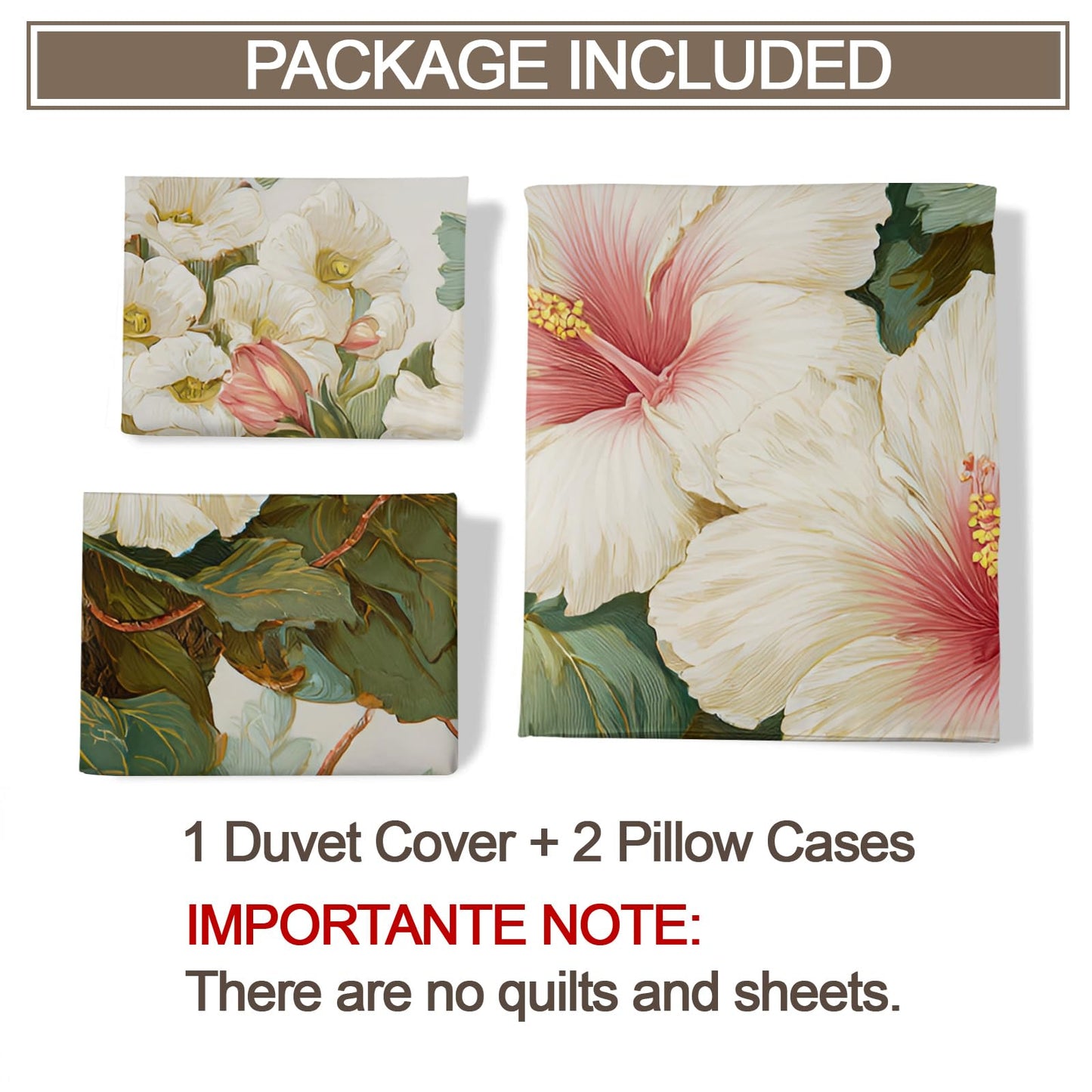 ZAMODE Floral Duvet Cover 120" x 98", Hibiscus Bedding Set, Tropical Flower Comforter Cover with Zipper Ties