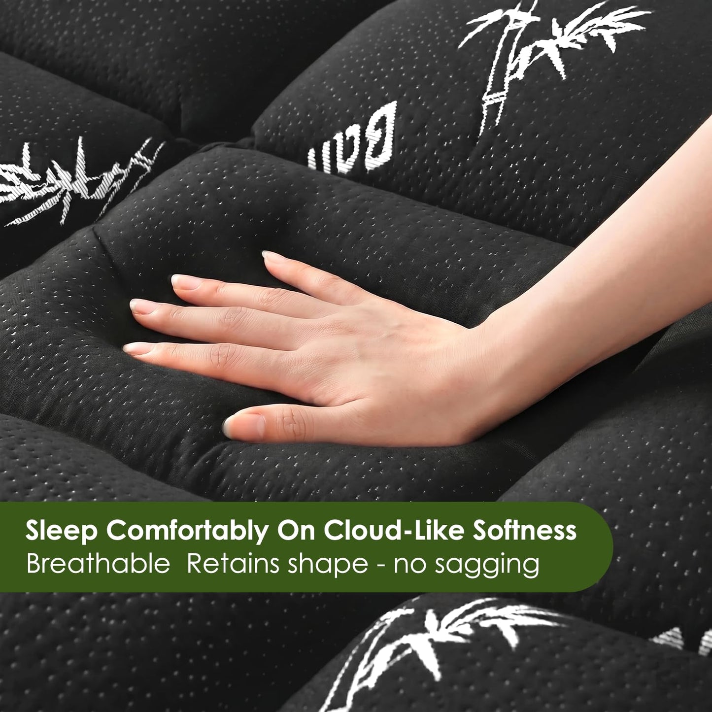 Queen Mattress Topper Viscose Derived from Bamboo, Cooling Thick Pillow Top Mattress Pad with Deep Pocket for 8"-21" Mattress, Soft Breathable Mattress Topper for Back Pain Relief, Black