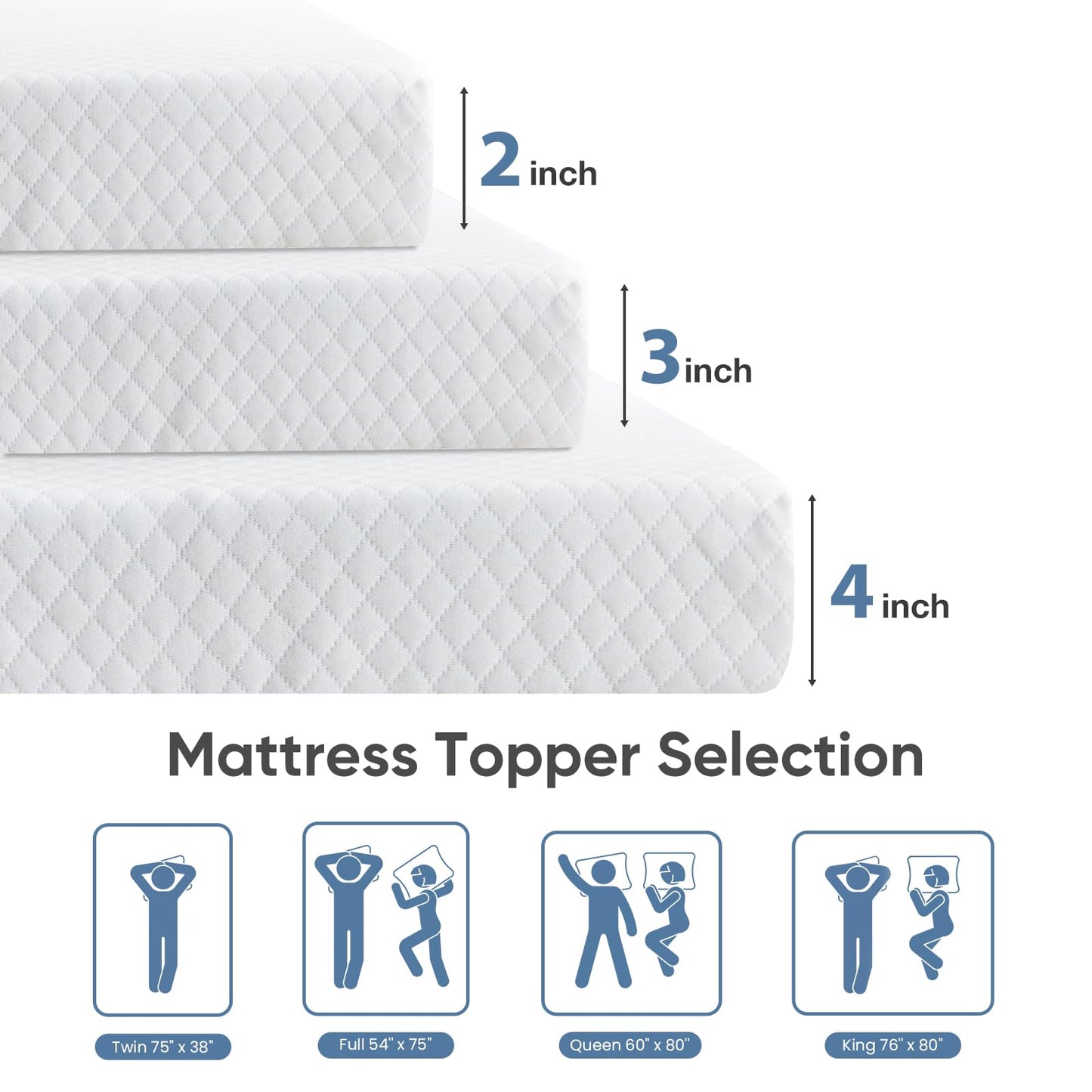 DUMOS Memory Foam Mattress Topper Pad with Cover, Soft Bed Cover with Anti-Slip Base, Enhanced with Cooling Gel, Premium Comfort for Sleep & Back Pain Relief, Removable & Washable