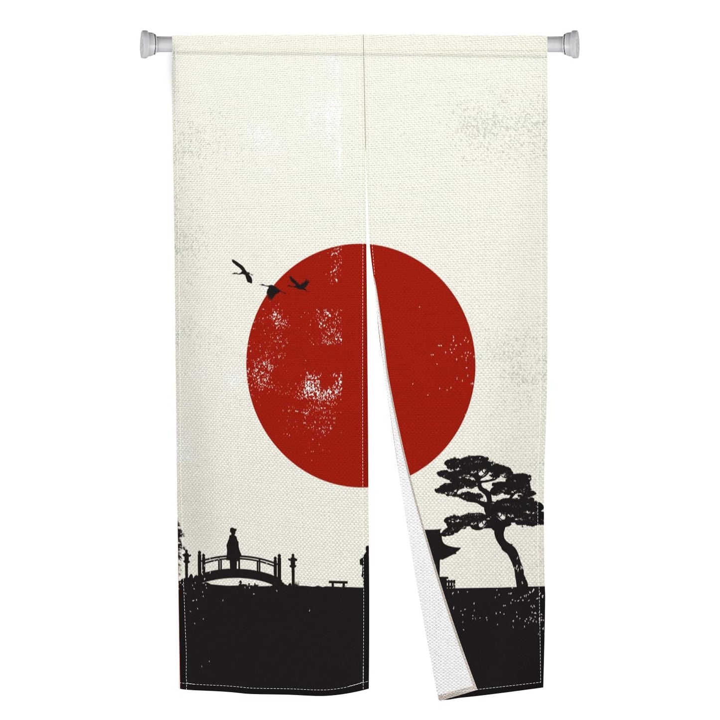 Leowefowa Japanese Doorway Curtain Noren Traditional Japan Feng Shui Window Treatment Ink Warrior Sun Printed Door Tapestry for Wall Hanging Bedroom Divider Kitchen Home Bar Decorations, 33.5"x 70.9"