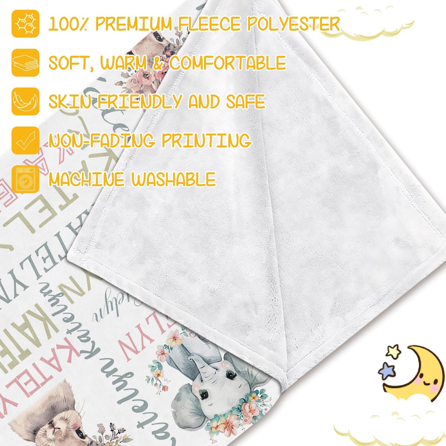PUREFLY Personalized Baby Blanket - Custom With Name for Girls and Boys, Super Soft Plush Fleece, Personalized Gifts for Newborn