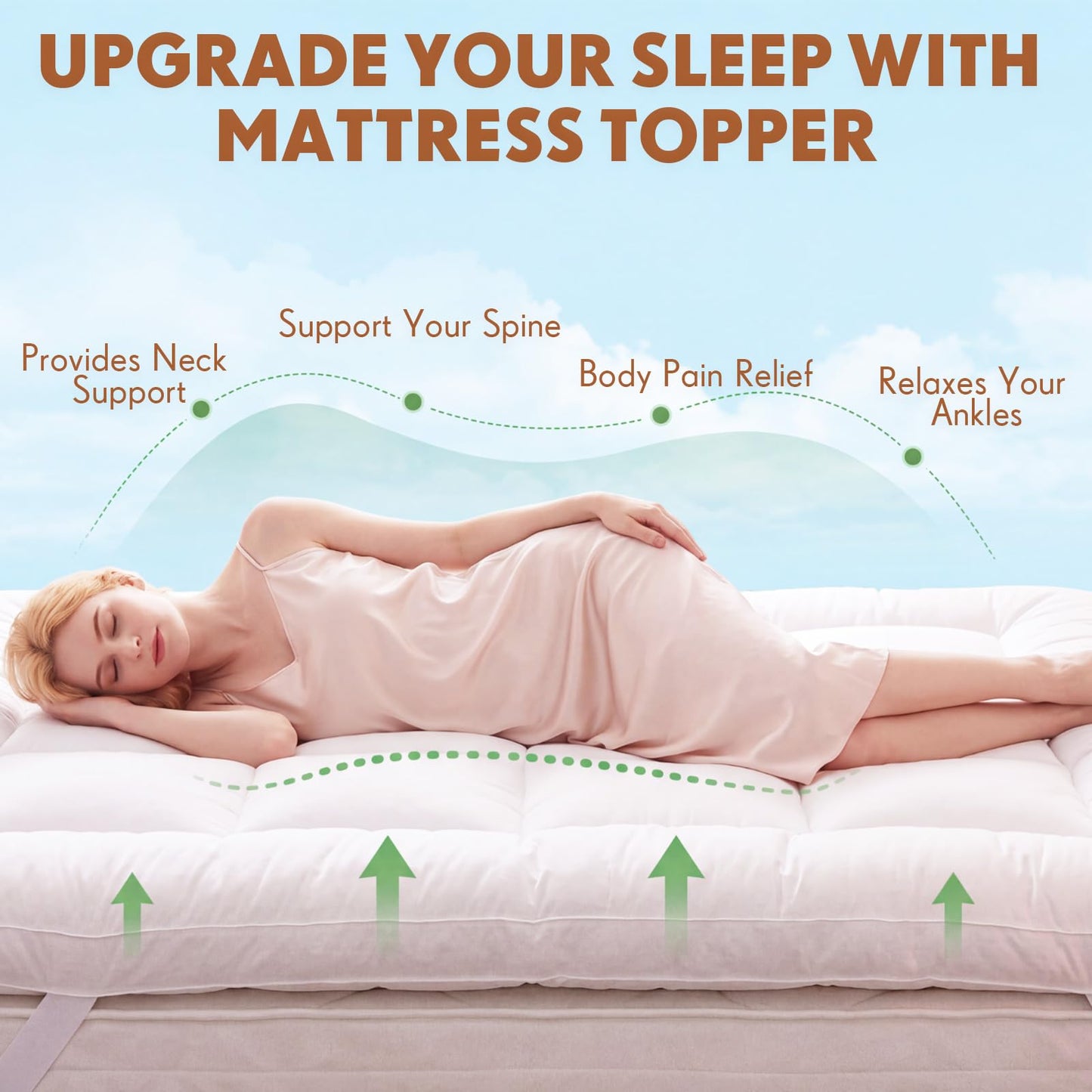 Xuhal Soft Twin XL Mattress Topper, Extra Thick Mattress Pad Cover with Straps, Breathable Pillow Top Protector College Dorm Size for Back Pain Relief(White)