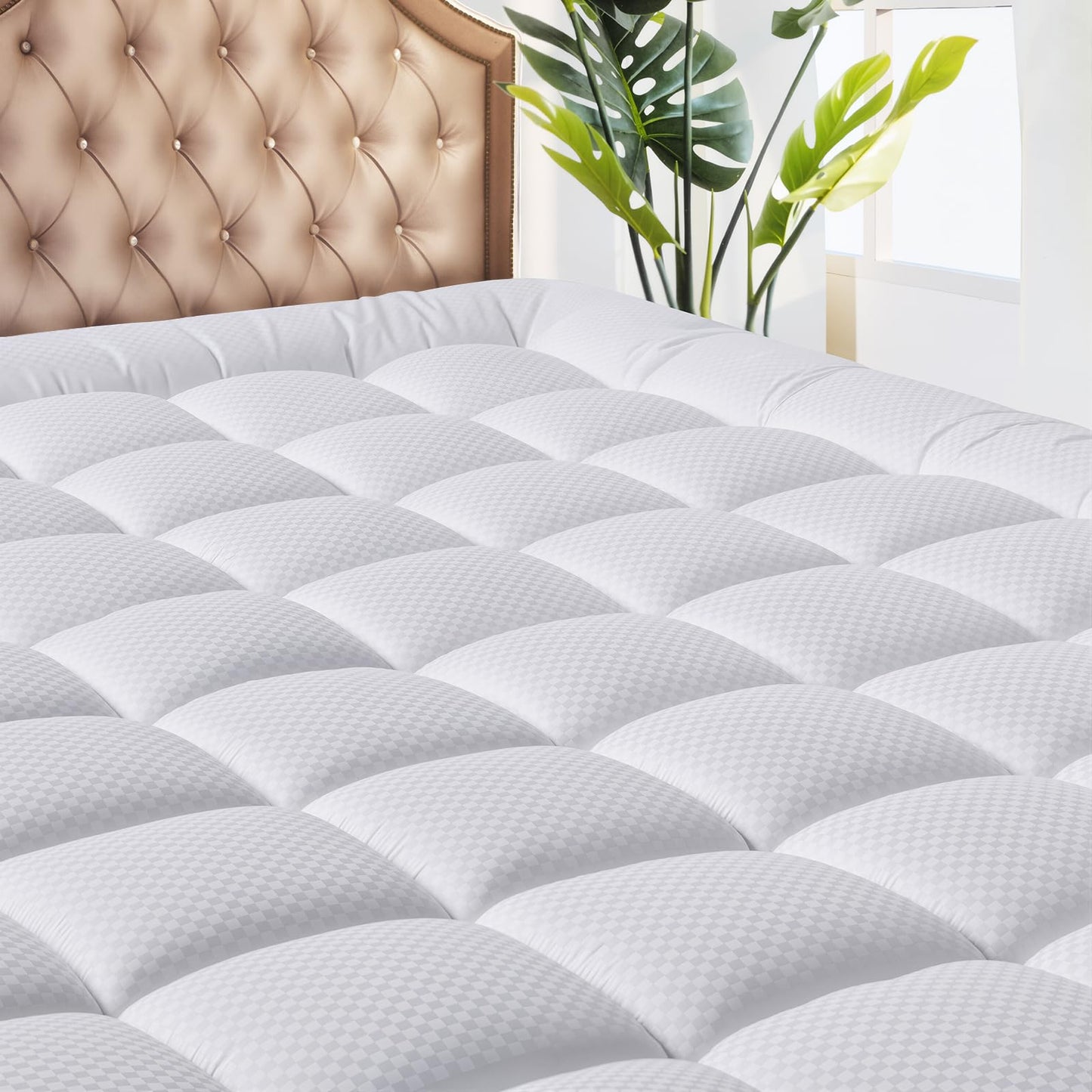 MATBEBY Twin XL Mattress Pad - Cooling Breathable Mattress Topper, Quilted Fitted Mattress Protector, Pillow Top Mattress Cover with 8-21" Deep Pocket, Soft, Machine Washable, White, Twin Extra Long