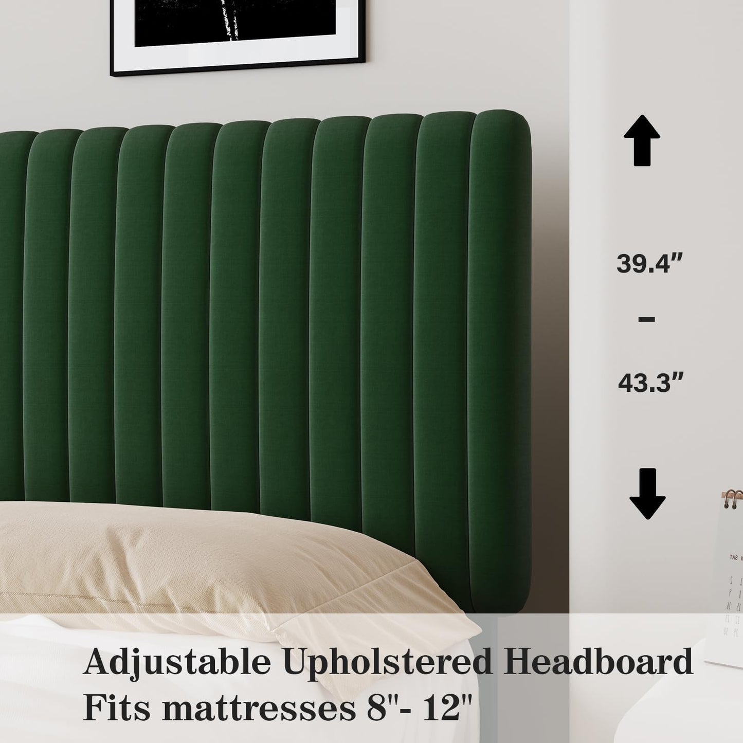 BarnFurin Queen Size Bed Frame, Velvet Upholstered Platform Bed with Vertical Channel Tufted Headboard and Footboard, No Box Spring Required, Easy Assembly, Green