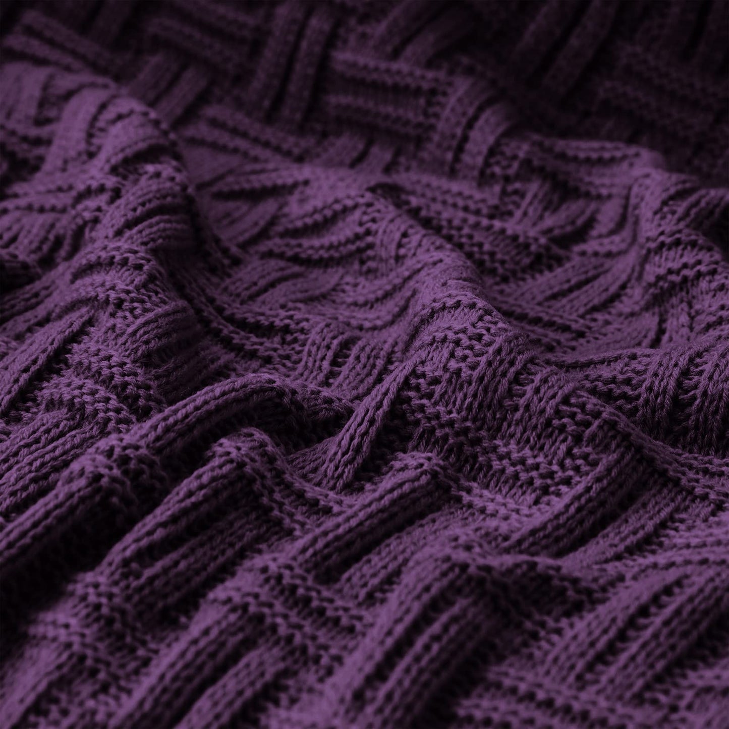 Aormenzy 60x80 Cozy Acrylic Cable Knit Blanket for Couch, Sofa, Bed - Dark Purple