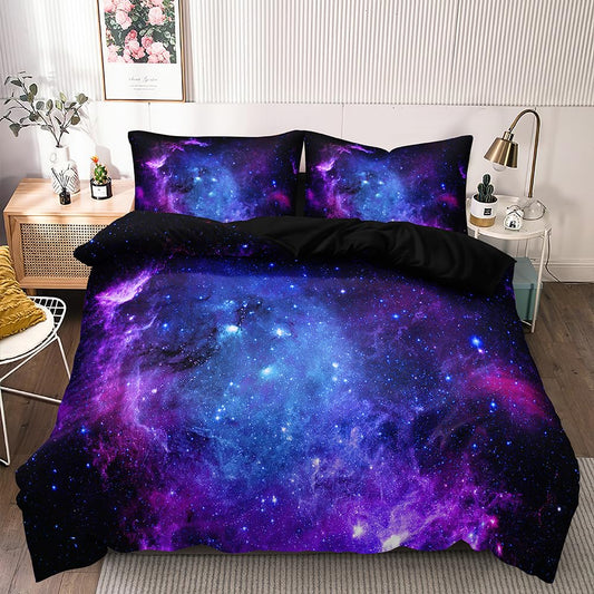 Elnonthy Galaxy Duvet Cover Set Full, Purple Black Galaxy Bedding for Girls, Outer Space Comforter Cover with Pillowcases