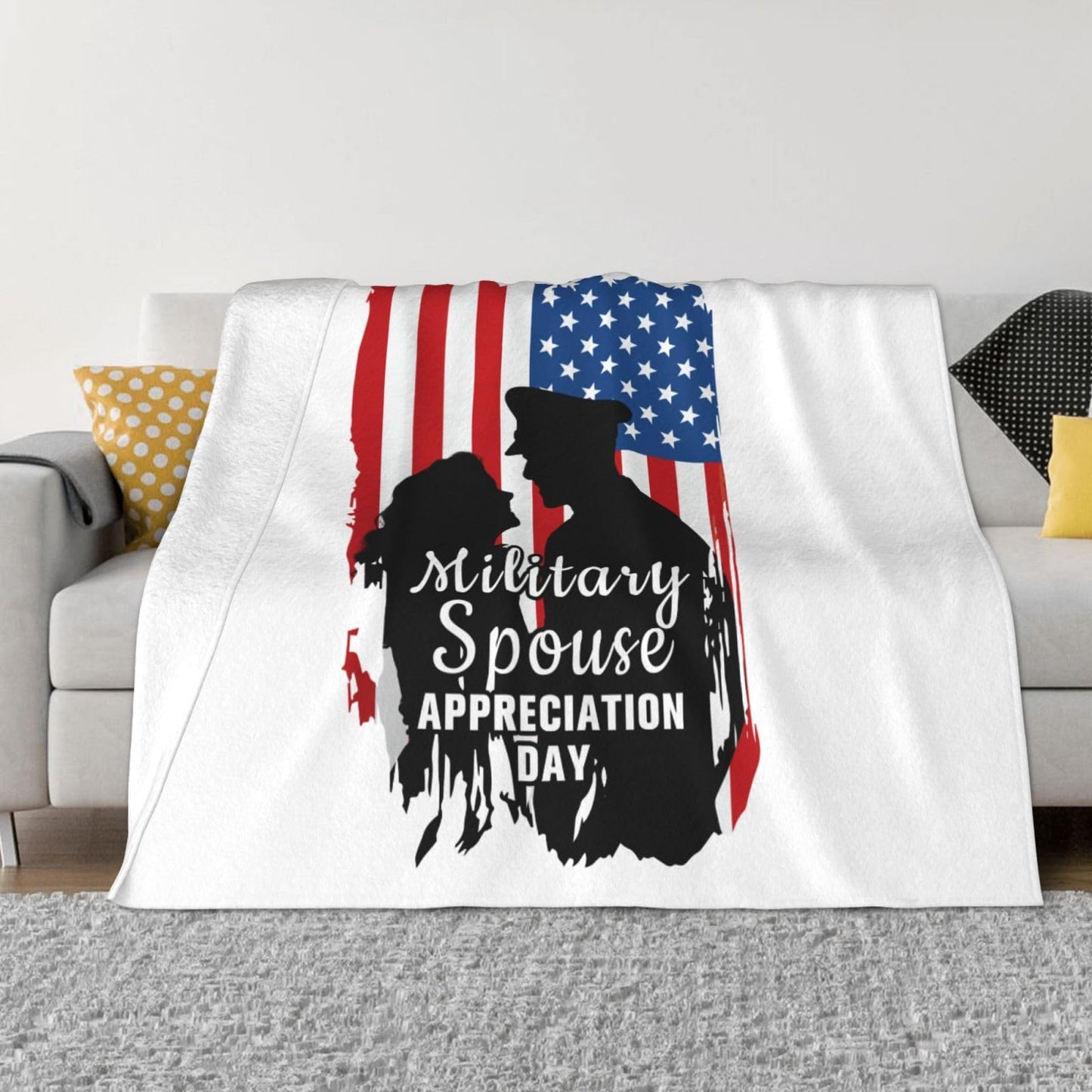Military Spouse Appreciation Day Soldier Premium Fleece Blanket, Ultra-Soft Plush Throw Blanket, Warm Cozy Fleece Blanket for Bed, Couch & Travel 60"x50"