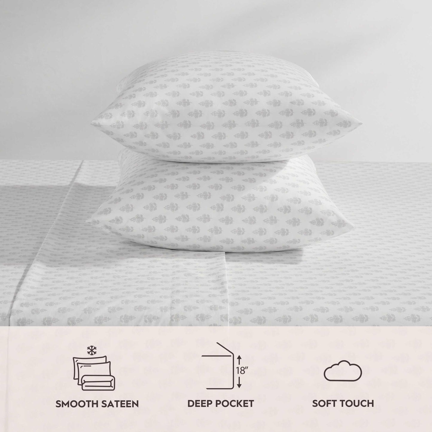 Laura Ashley – Twin Size Sheet Set, Soft & Lightweight Cotton Percale Bedding with Matching Pillowcase, Deep Pocket, Floral Room Decor, College Dorm Room Essentials (Francesca Grey)