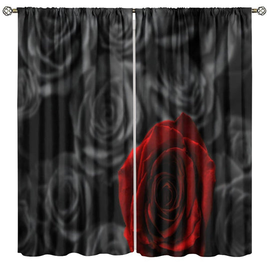 GoDazzling Red Rose Floral Curtains, Vintage Romantic Black Red Roses Flower Print Rod Pocket Window Drapes, for Bedroom Living Room 41" W X 45" L (No Blackout)