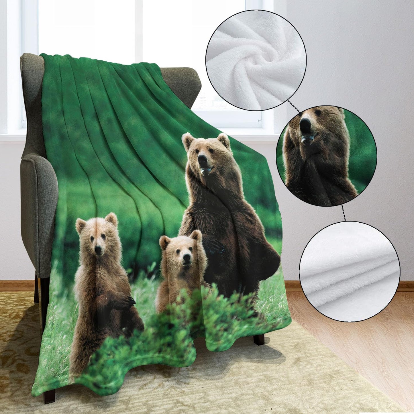 KLRIGR Soft Cozy Fleece Throw Blanket, Brown Bears Print Lightweight Warm Flannel Blanket for Couch Sofa Bed Living Room Bedroom Home Decor, 60x80 Inches