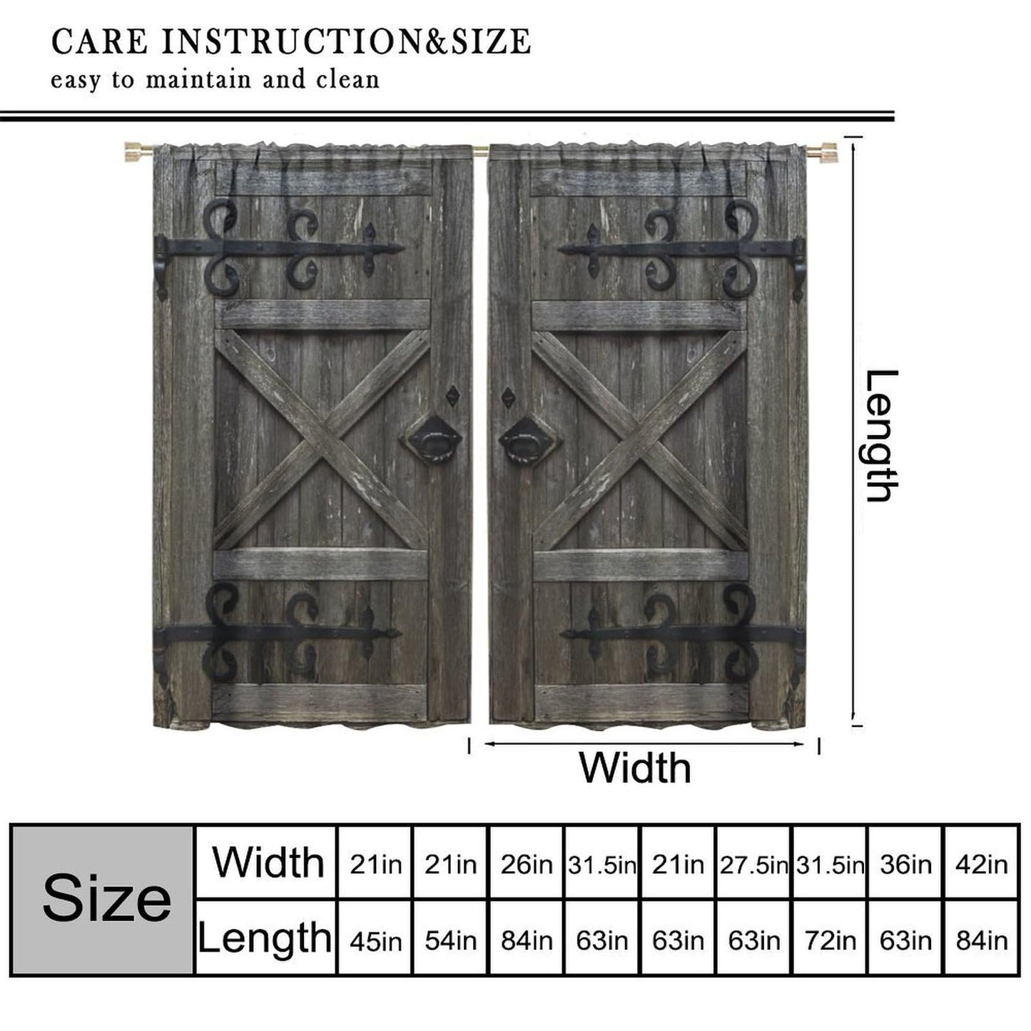 Nanacur Farmhouse Rustic Wooden Curtains, Vintage Door American Country Farm Rural Art Rod Pocket Window Treatment for Bedroom Living Room Kitchen Cafe Drapes 41" W X 45" L (No Blackout)