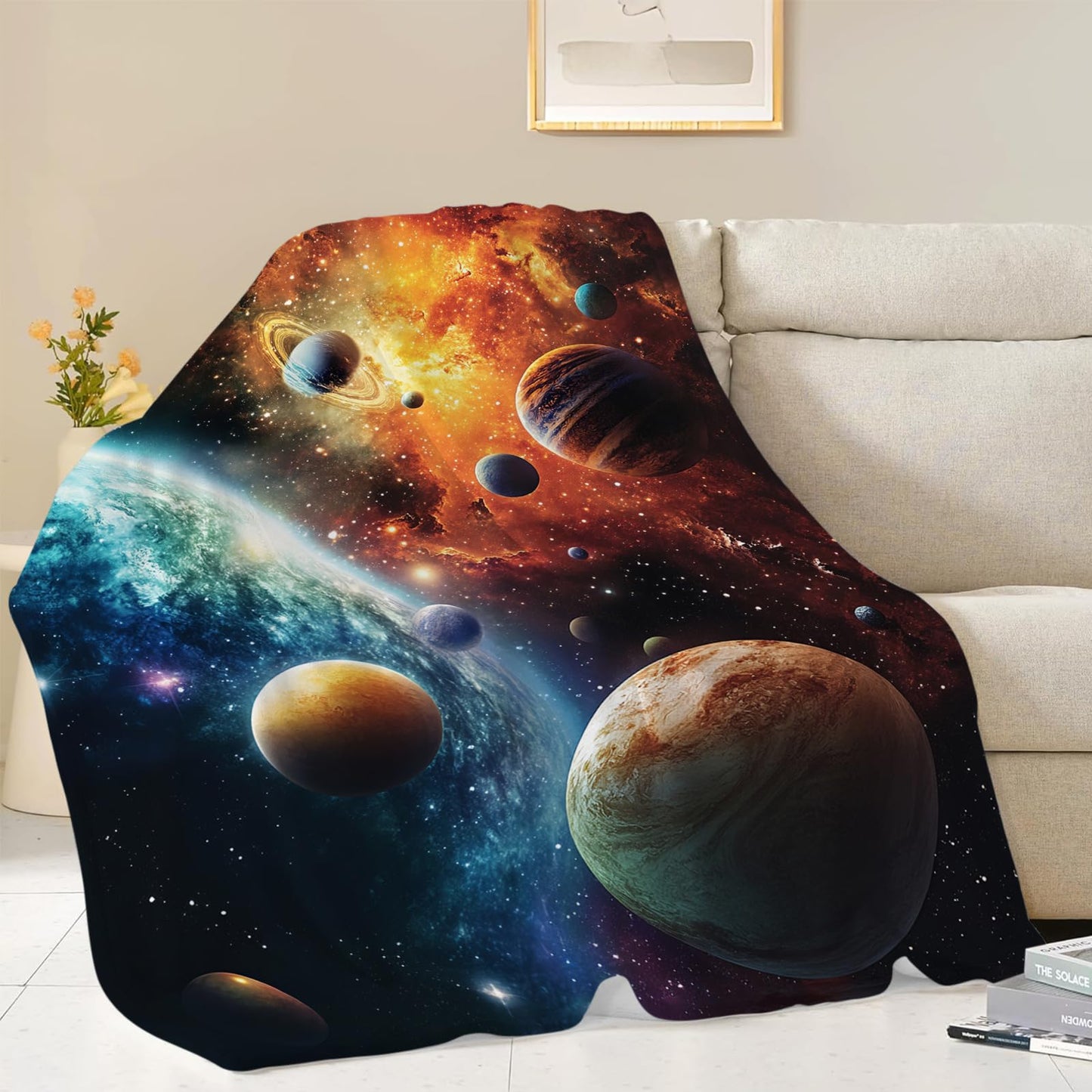 Space Blanket, Galaxy Throw Blanket, Space Gifts, Solar Blankets, Galaxy Stuff Fleece Flannel Plush for Women Men Boys Girls Lovers Adults Soft Bedding for Sofa Bed Office Home Decor 40"X50"