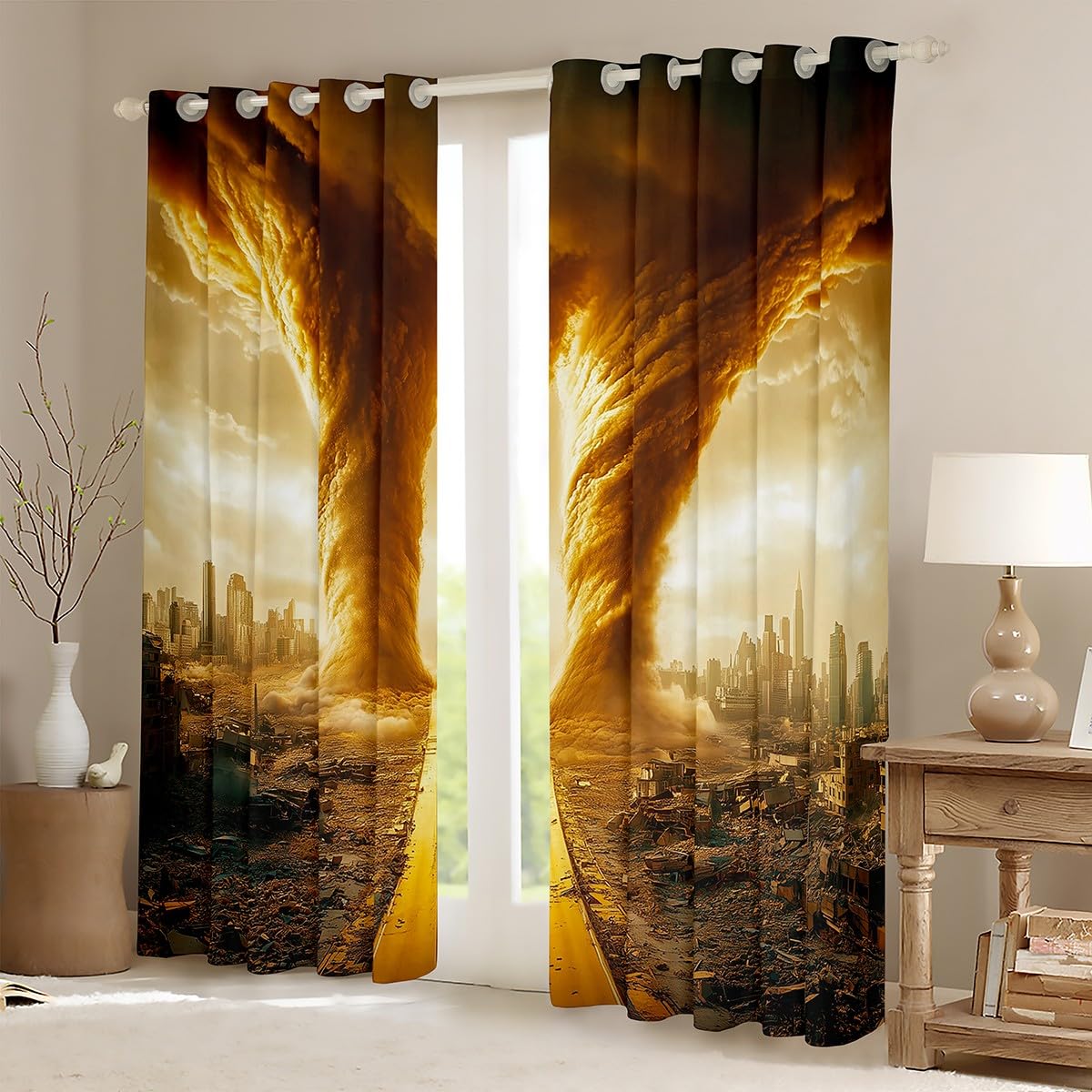 Erosebridal Sandstorm Curtains 38" Wx45 L,Natural Tornado Window Curtains Drapes for Storm Chaser,Nature Disaster Room Decor