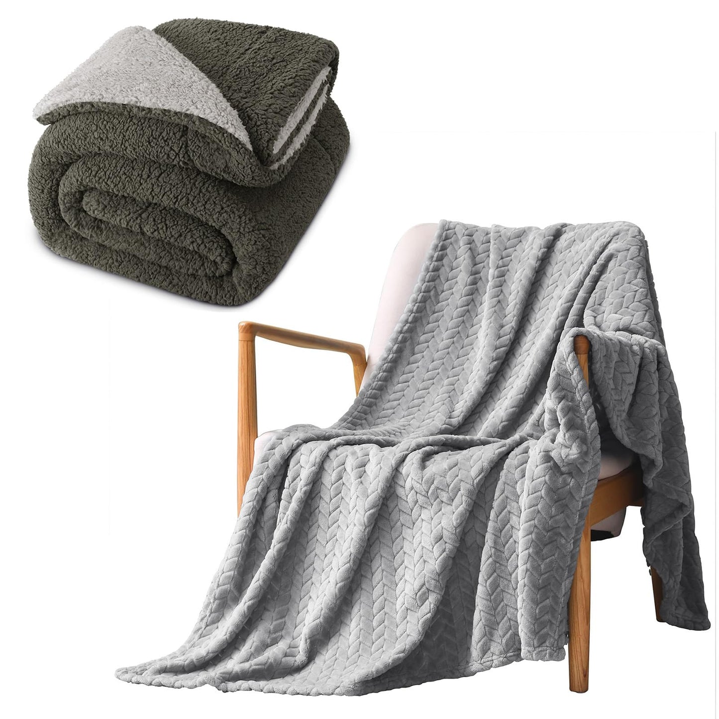 Exclusivo Mezcla Extra 50x70 Inches Leaves Pattern Throw Blanket and 50"x60" Sherpa Fleece Throw Blanket