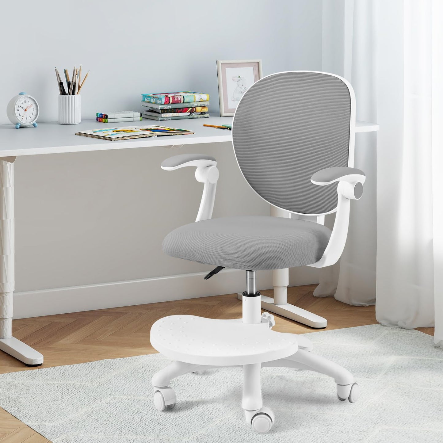 HOMMOW Kids Desk Chair,Ergonomic Kids Study Chairs with Adjustable Height,Breathable Mesh Removable,Non-Slip Footrests,Suitable for Children Aged 5-12 Years Old,Gray