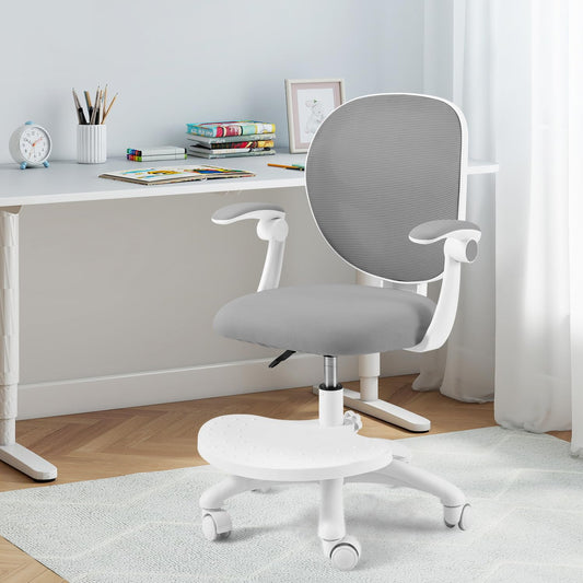 HOMMOW Kids Desk Chair,Ergonomic Kids Study Chairs with Adjustable Height,Breathable Mesh Removable,Non-Slip Footrests,Suitable for Children Aged 5-12 Years Old,Gray