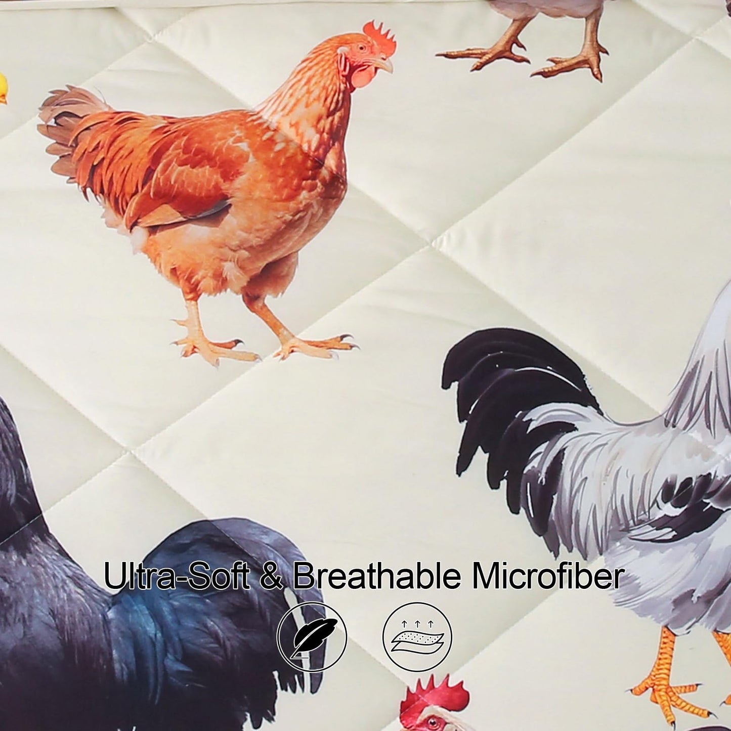 Wajade Chicken Comforter Set 7 Pcs Animal Theme Bedding Set Queen Size for Kids Adults Chicken Quilt Farm Theme Printed Pattern for Thanksgiving Birthday