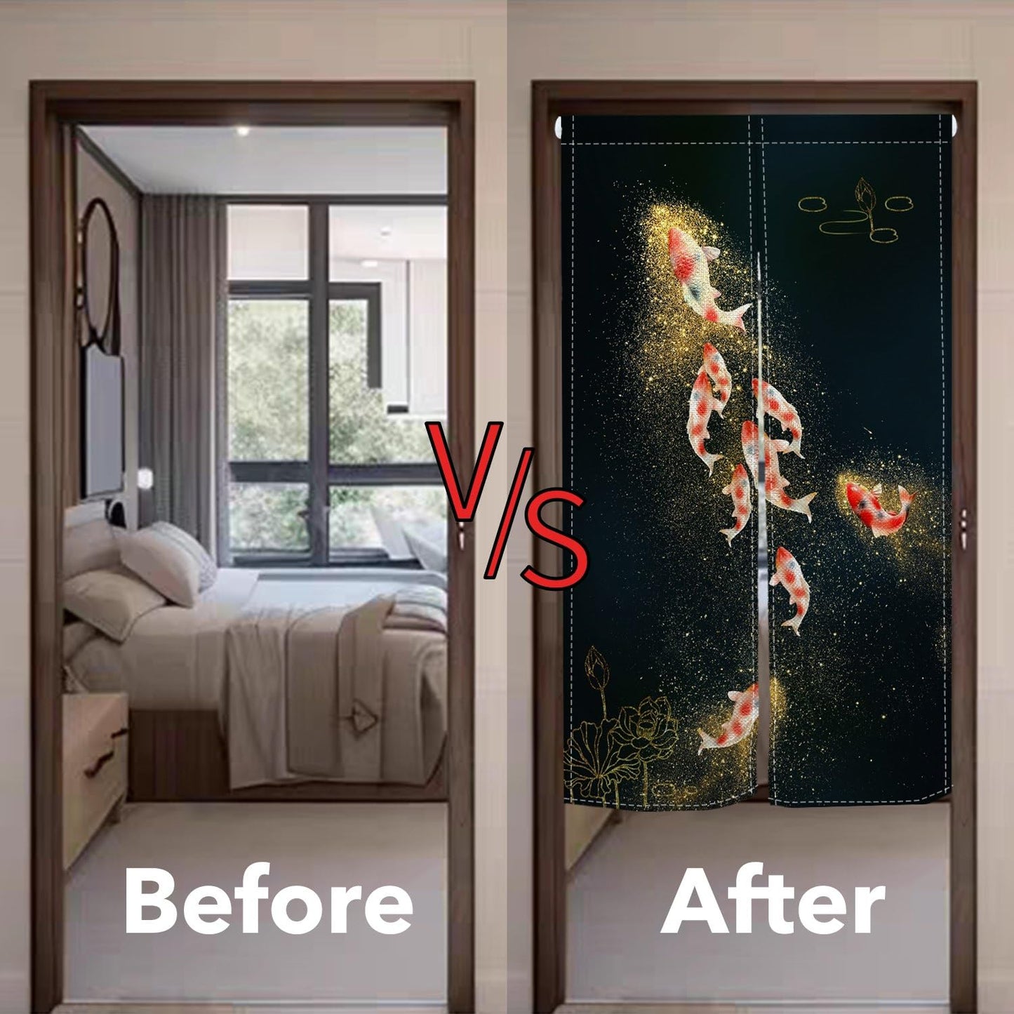Leowefowa Chinese Ink Painting Doorway Curtain Japanese Noren Kio Fish Door Curtains Asian Feng Shui Tapestry Window Treatment Hanging for Room Privacy Divider Kitchen Home Decor, 33.5"x 70.9"