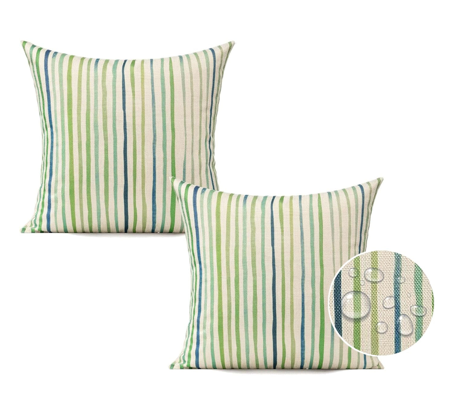 All Smiles Spring Outdoor Waterproof Throw Pillow Covers 18x18 Set of 2 Green Sunbrella Decorative Cushion Cases Porch Decor for Patio Bench Garden Furnitures Couch Sofa,Sage Green Lines Stripes