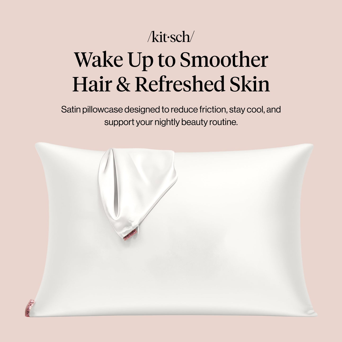 Kitsch Satin Pillowcase with Zipper for Hair & Skin - Softer Than Silk Pillow Cases, Smooth Cooling Satin Pillow Case, Wrinkle-Free, Machine Washable - Pillow Cases Standard Size (19x26) - Ivory