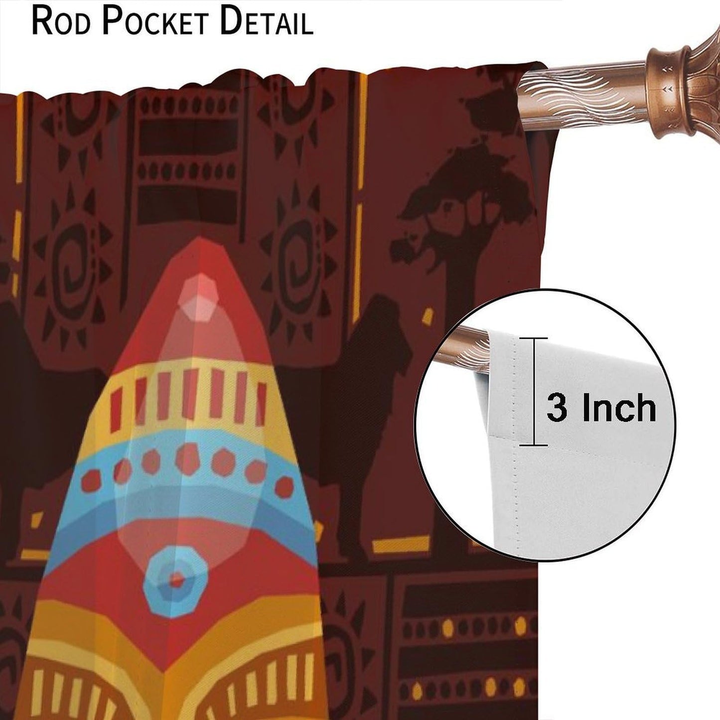 African Curtains for Kitchen Boho Retro Rural Tropical African Continent Primitive People Indigenous Cultural Totem Print Windows Treatments for Boys Girls Bedroom Living Room 42x44.5In（No Blackout）