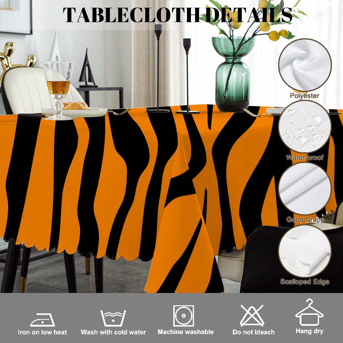 Swono Tiger Print Tablecloth African Animal Tiger Skin Orange Black Stripe Decorative Table Cover for Kitchen, Party Banquet and Holiday Tablecloth, 52x70 Inch(4-6 Seats)