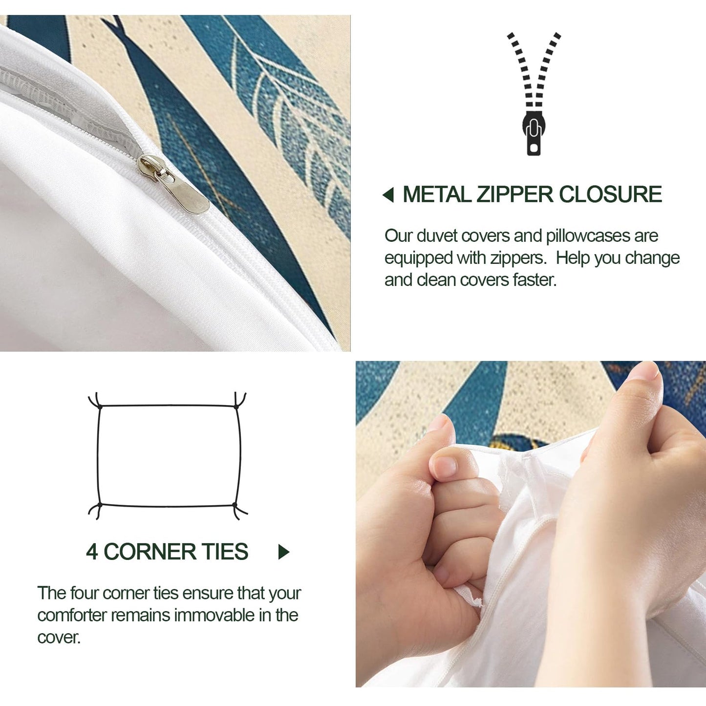 ZAMODE Leaf Duvet Cover 120" x 98", Tropical Leaf Bedding Set, Vintage Boho Leaves Comforter Cover with Zipper Ties