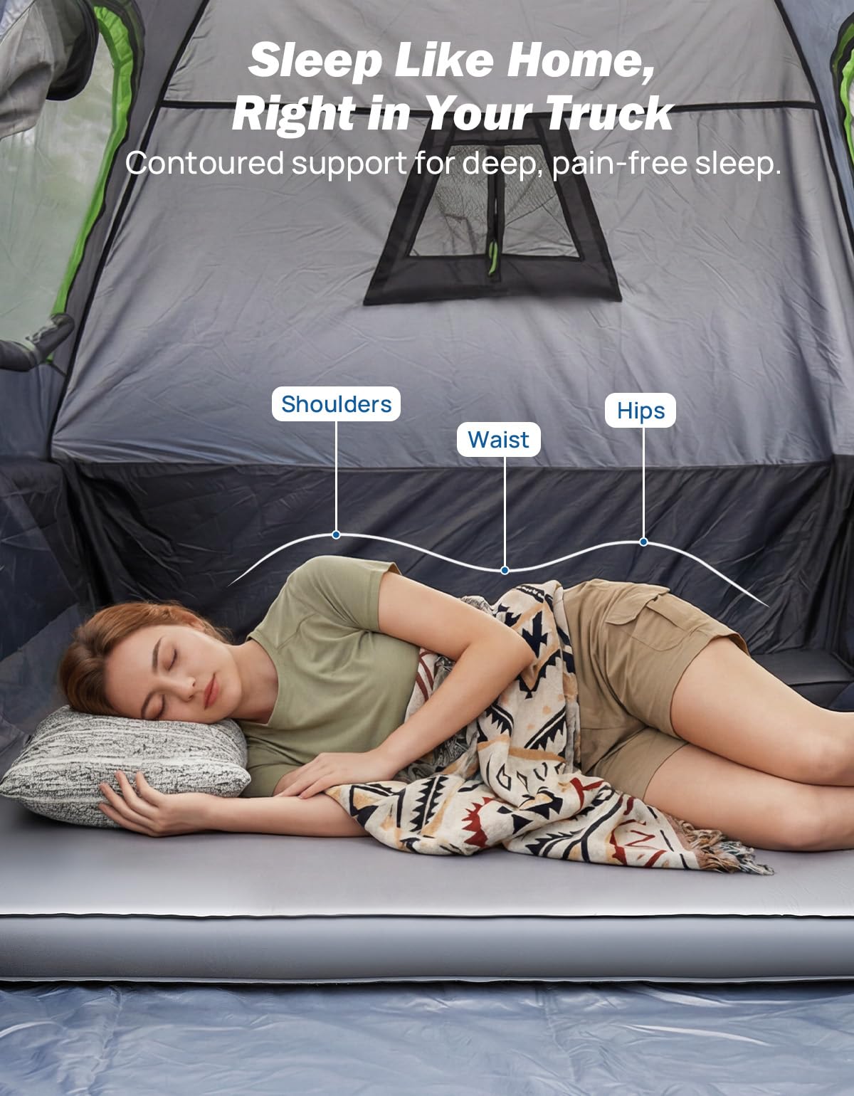 JOYTUTUS Foam & Air Camping Mattress for 5.5-5.8Ft - 4" Thickened Self-Inflating Car Bed, Wear-Resistant, Portable Sleeping Pad Fits,Full Size Short Beds for Pickup Outdoor Camping