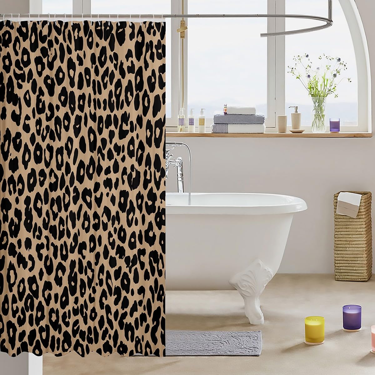 jejeloiu Leopard Print Shower Curtains Cheetah Print Bathroom Curtain for Kids Women Men Black Brown Bathroom Accessories Modern Art Waterproof Polyester Fabric for Stalls Bathtubs 72"x72"