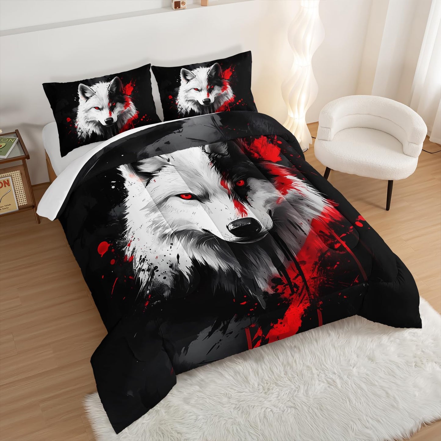 UEVBF Black and White Wolf Comforter Set Queen Size,Wild Animal Themed Bedding Sets for Kids Boys Girls Teens Room Decor,Western Comforter Set with 2 Pillowcases.