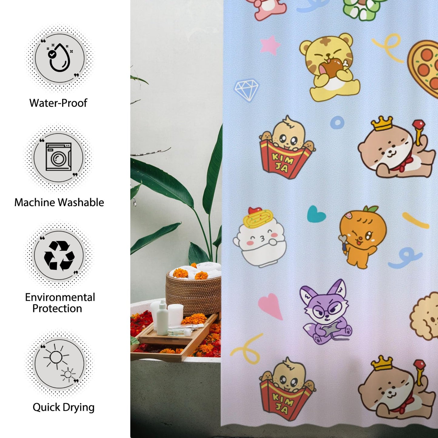 Funnytree Korea Music Cute Performance Teamwork Energy Youth Shower Curtain 72"x72" - Waterproof Fabric Bathroom Decor for Women Teens Girls Fans Daughter, Easy Care Washable (Hooks Not Included)