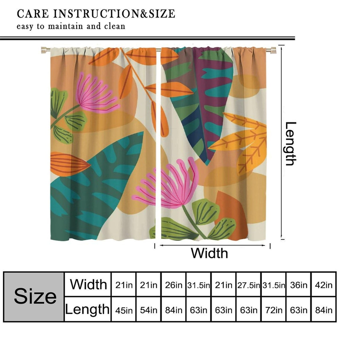 Nanacur Mid Century Leaves Flower Curtains, Boho Modern Abstract Tropical Leaf Floral Print Window Drapes, for Living Room Bedroom 42" W X 45" L (Decorative)