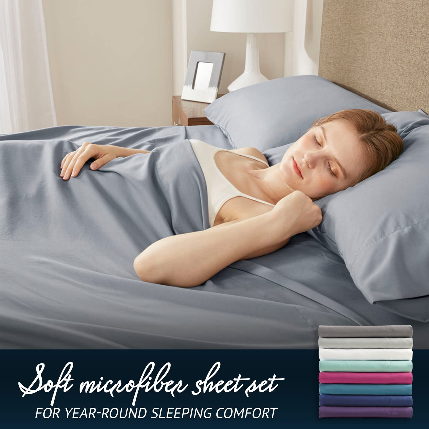Comfort Spaces Microfiber Set 14" Deep Pocket, Wrinkle Resistant All Around Elastic-Year-Round Cozy Bedding Sheet, Matching Pillow Cases,4pieces, Twin, Light Gray,CS20-0119