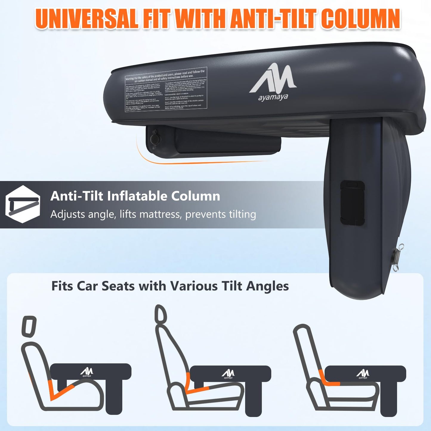 AYAMAYA Car Air Mattress Back Seat, Inflatable Car Bed with Built-in Cordless Rechargeable Air Pump for SUV, Sedan, All-in-One Car Mattress with Pillow & Support Column for Camping, Road Trip, Travel