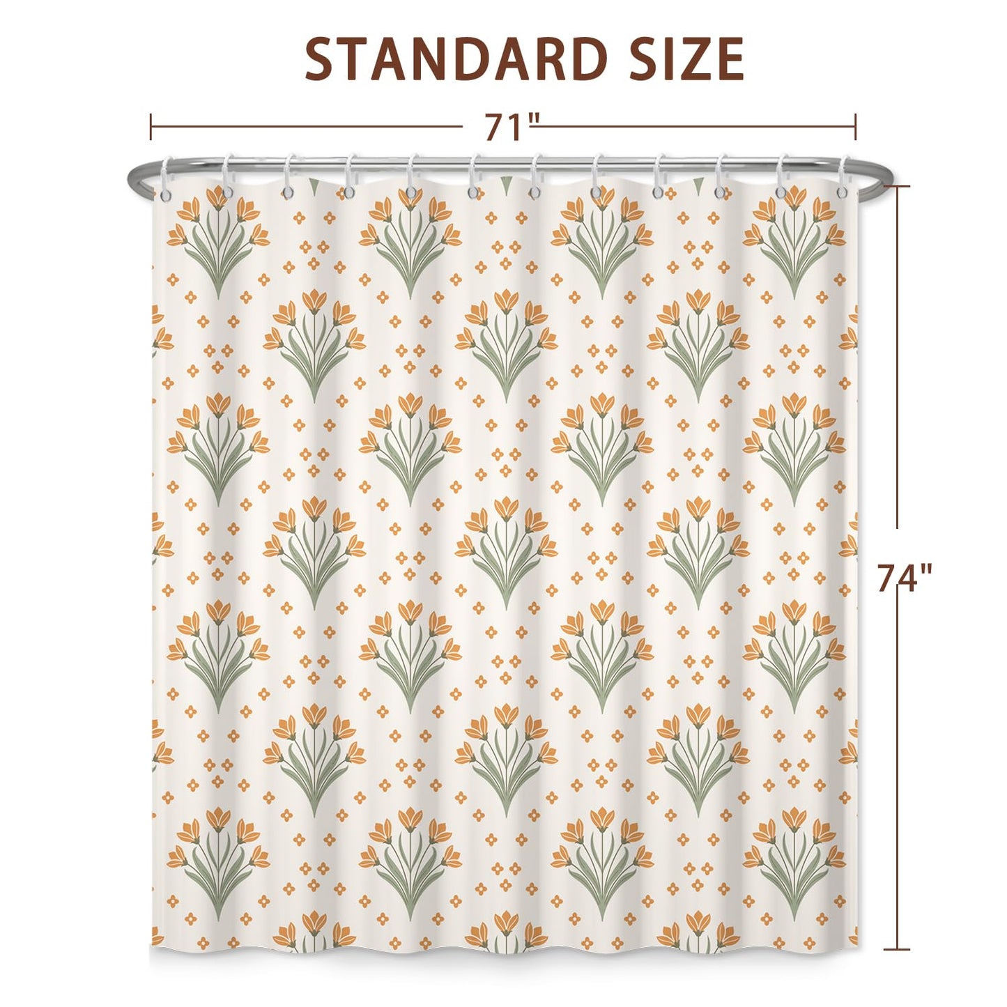 Xiazhilaio Boho Floral Shower Curtain with Hooks 71x74 Inch