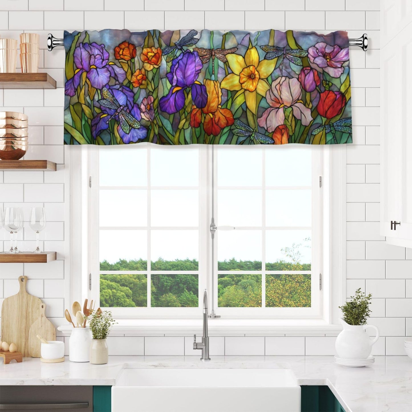 Ecixzyo Dragonfly Glass Valance Curtain Window Valance Treatment Decor Small Window Curtains for Bedroom Kitchen Bathroom Living Room 1 Panel 54x18in