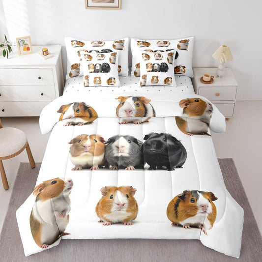 Erosebridal Guinea Pig Full Size Bed Sheets and Comforter Set,Cute Cavy 7 Piece Bedding Set Lovely Wild Animals Bed in a Bag,Kawaii Pet Mouse Wildlife Bed Sets