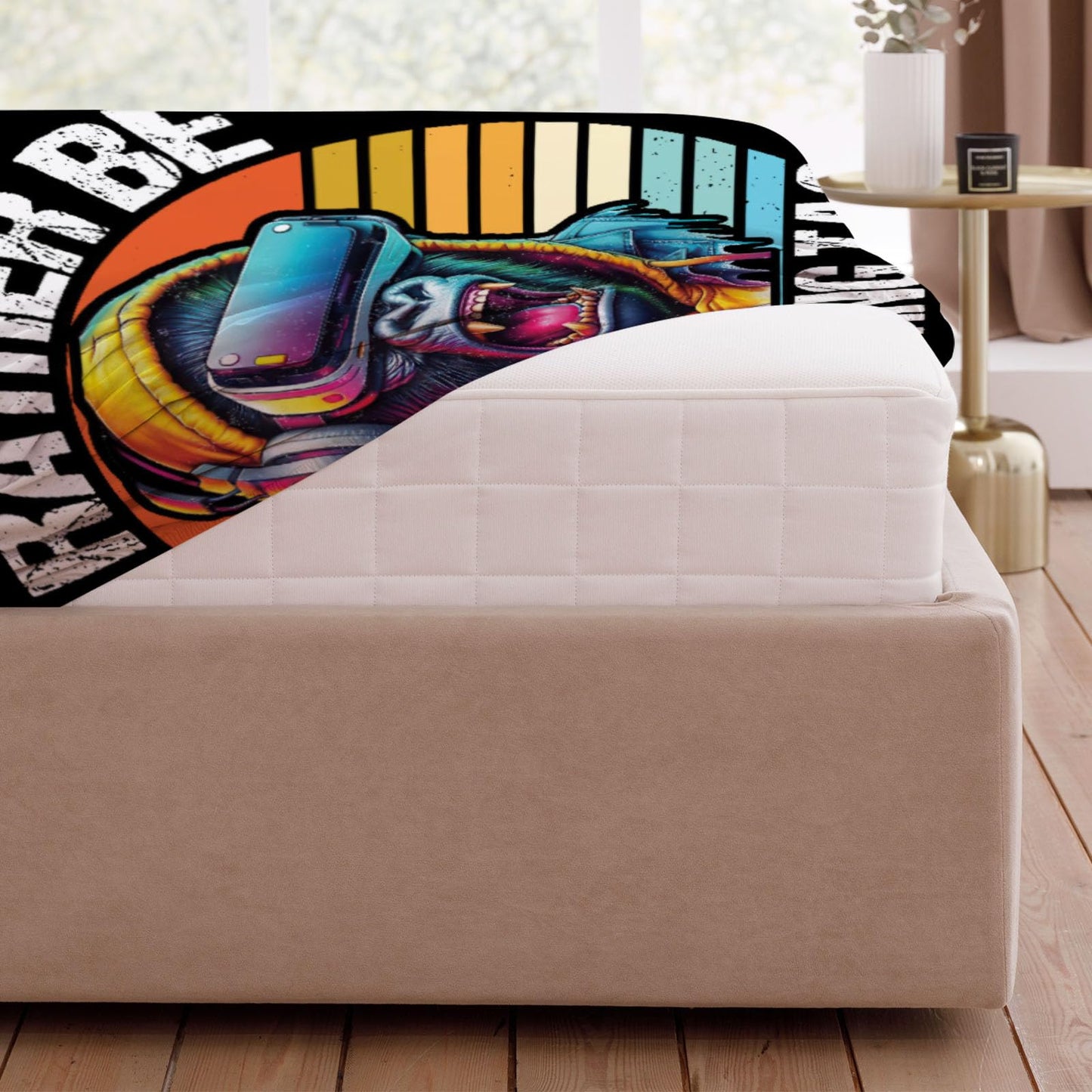 Allenjoy Twin Size Vr Gorilla Game Fitted Sheet Chasing Gorillas Bed Flat Sheets Bedding Set Deep Pockets Up to 16" Bedroom Decor with 1 Pillowcase SC00305-009