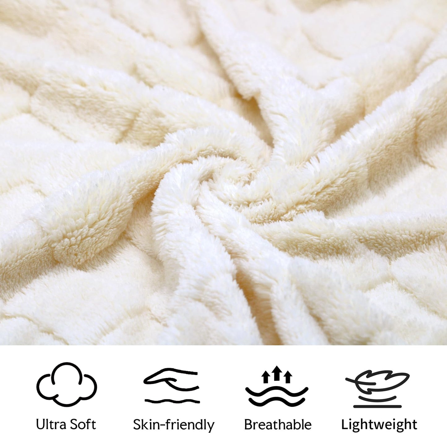 NovaSunrise Checkerboard Fleece Throw Blankets Soft Flannel Plush Blankets for Couch, Sofa, Bed, Home - Lightweight Warm Gifts for Wedding, Travel, Pet (1, Ivory, 50x60 in (300GSM))