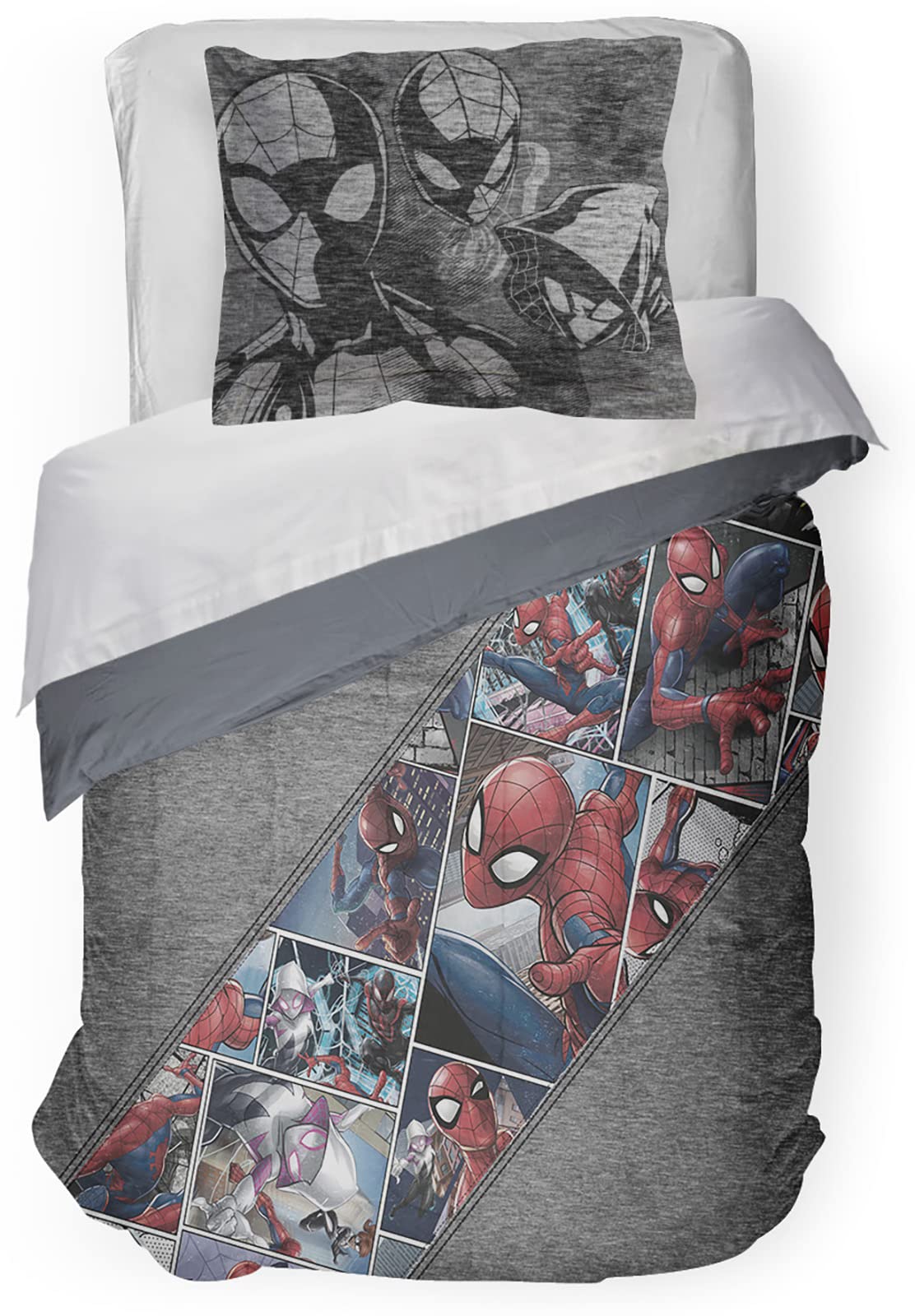 Jay Franco Marvel Spiderman Grunge Twin Comforter & Sham Set - Super Soft Kids Bedding - Fade Resistant Microfiber (Official Marvel Product)