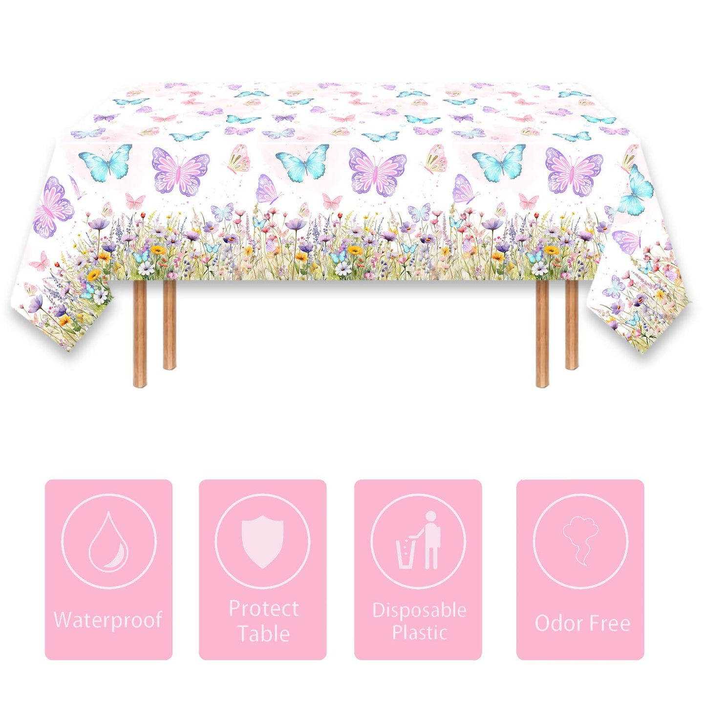 LetDec 6 Pack Butterfly Tablecloth Birthday Party Decorations for Spring Butterfly Theme Girls Baby Shower 1st 2nd 3rd 4th Birthday Party Table Supplies Favors, 108 x 54 Inch