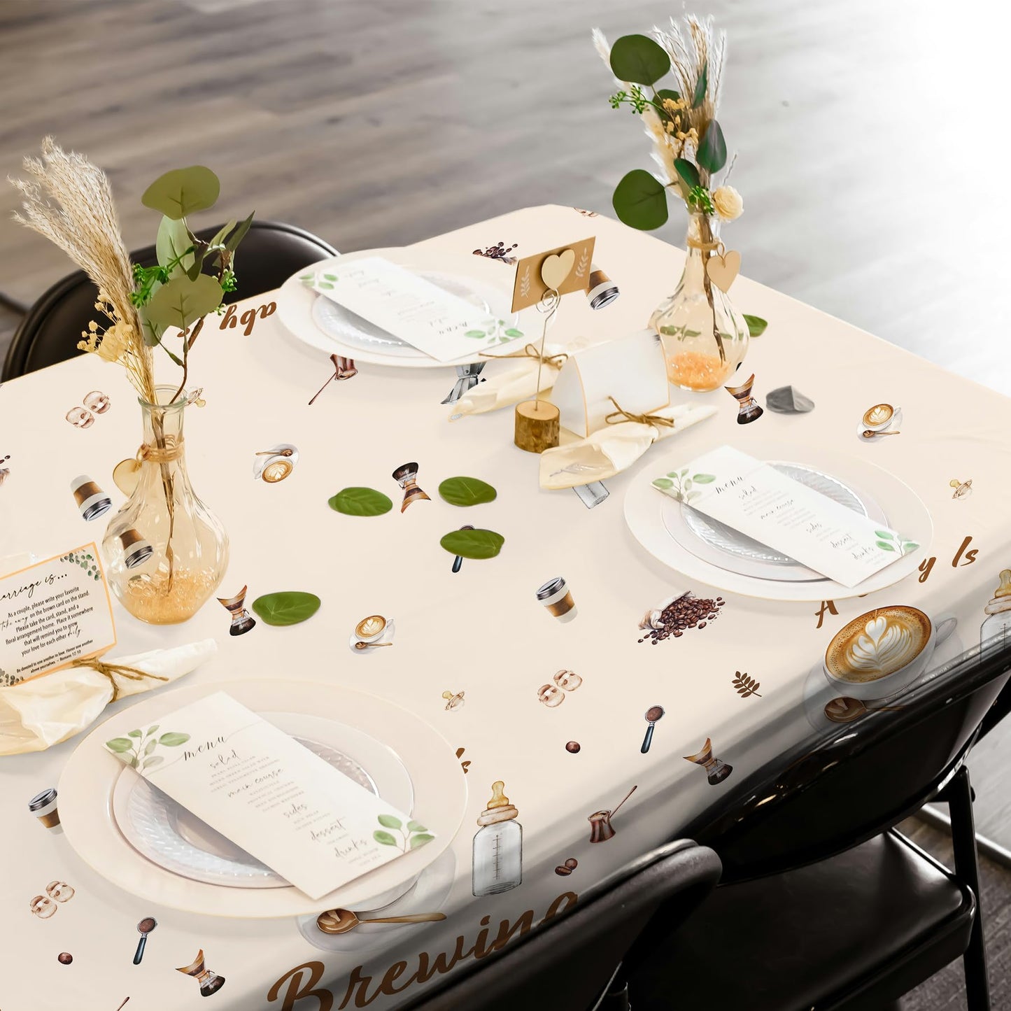 Lianxuia 3Pcs Coffee Baby Shower Plastic Tablecloth, 54 x 108 Inch A Baby is Brewing Table Cover, Disposable Coffee Themed Party Table Cloth for Gender Reveal, Baby Shower Decorations